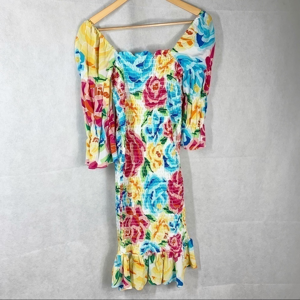 All Things Mochi Mariana Shirred Silk Floral Print Dress — image 3 of 8
